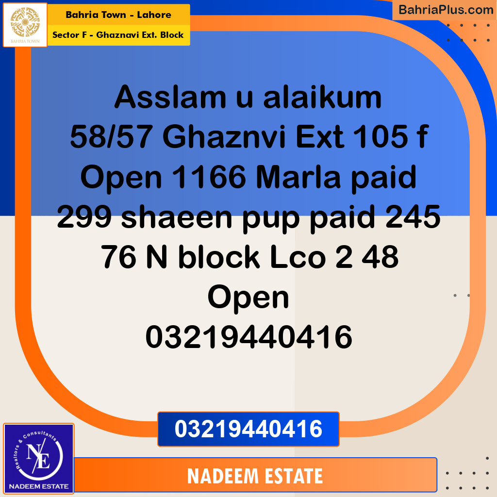 Residential Plot for Sale in Sector F - Ghaznavi Ext. Block -  Bahria Town, Lahore - (BP-240558)