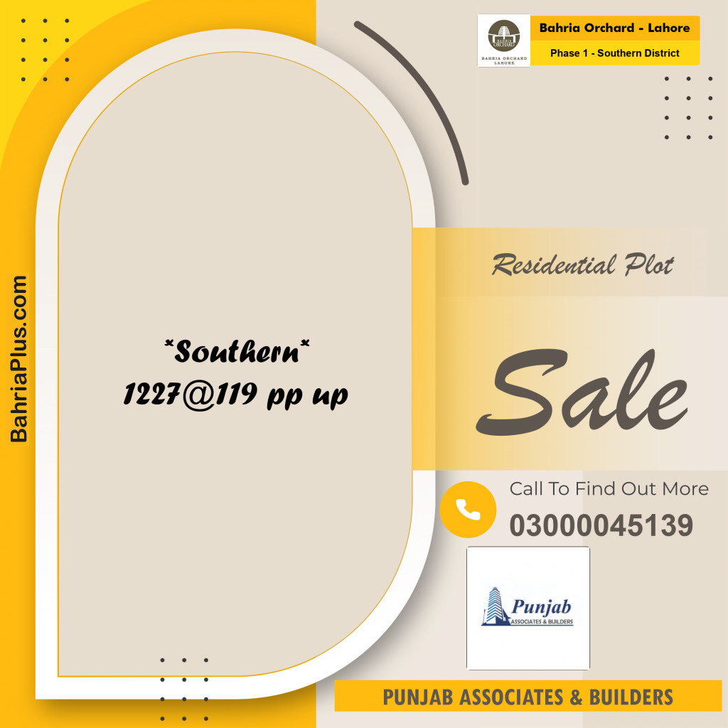 10 Marla Residential Plot for Sale in Phase 1 - Southern District -  Bahria Orchard, Lahore - (BP-240562)