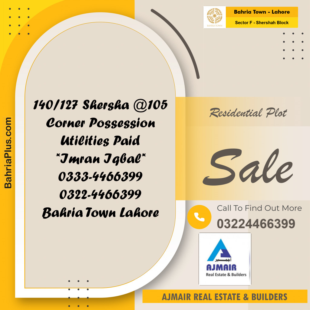 5 Marla Residential Plot for Sale in Sector F - Shershah Block -  Bahria Town, Lahore - (BP-240570)