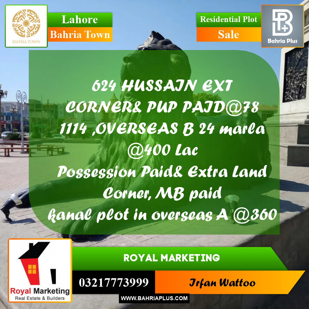 Residential Plot for Sale in Bahria Town, Lahore - (BP-240572)