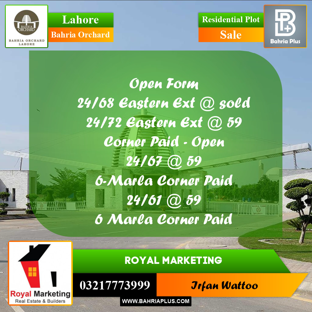 Residential Plot for Sale in Bahria Orchard, Lahore - (BP-240582)