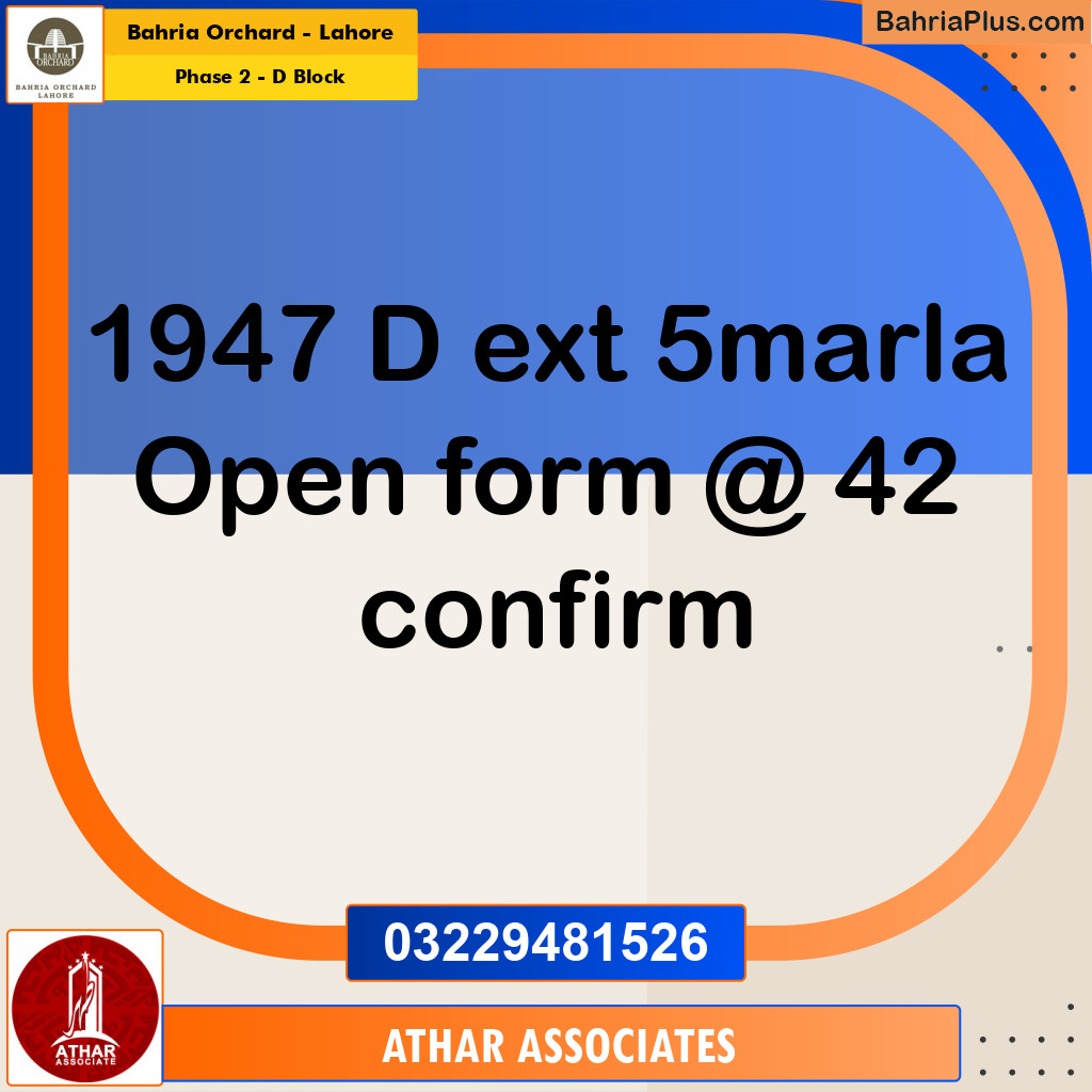 5 Marla Residential Plot for Sale in Phase 2 - D Block -  Bahria Orchard, Lahore - (BP-240598)