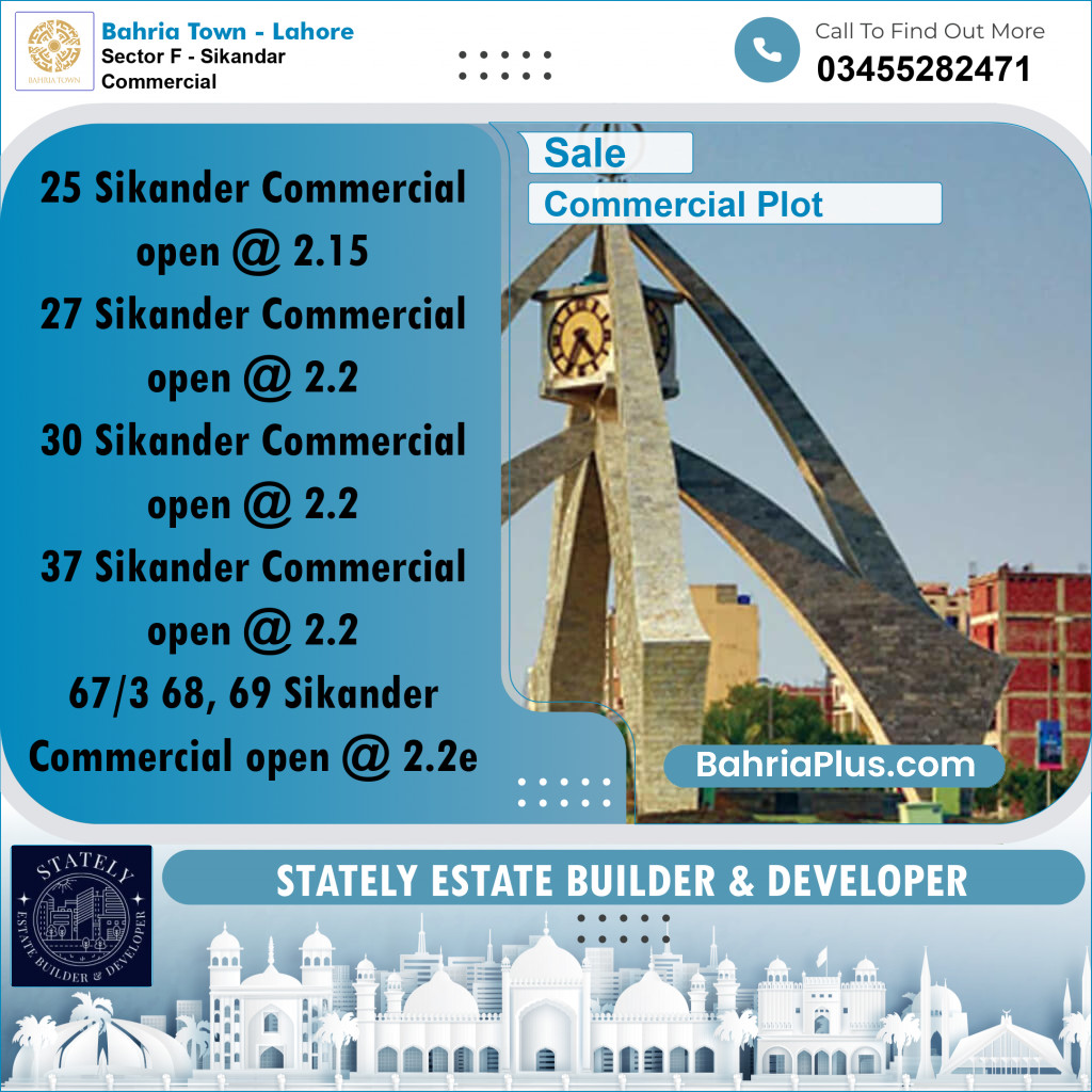 Commercial Plot for Sale in Sector F - Sikandar Commercial -  Bahria Town, Lahore - (BP-240608)
