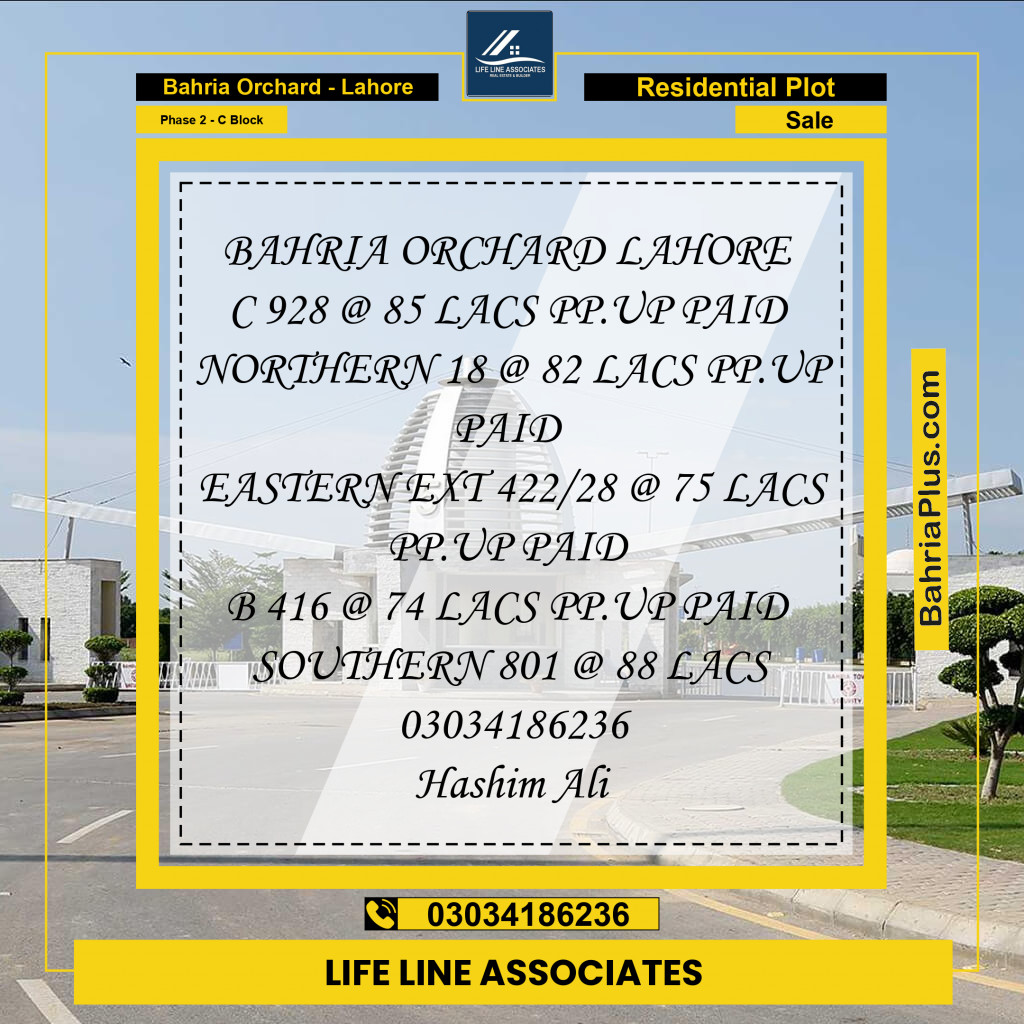 8 Marla Residential Plot for Sale in Phase 2 - C Block -  Bahria Orchard, Lahore - (BP-240643)