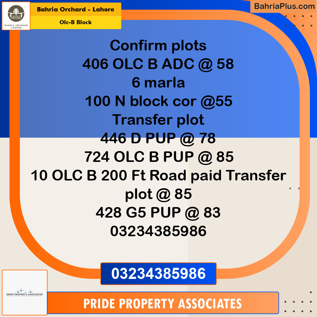 6 Marla Residential Plot for Sale in OLC-B Block -  Bahria Orchard, Lahore - (BP-240657)