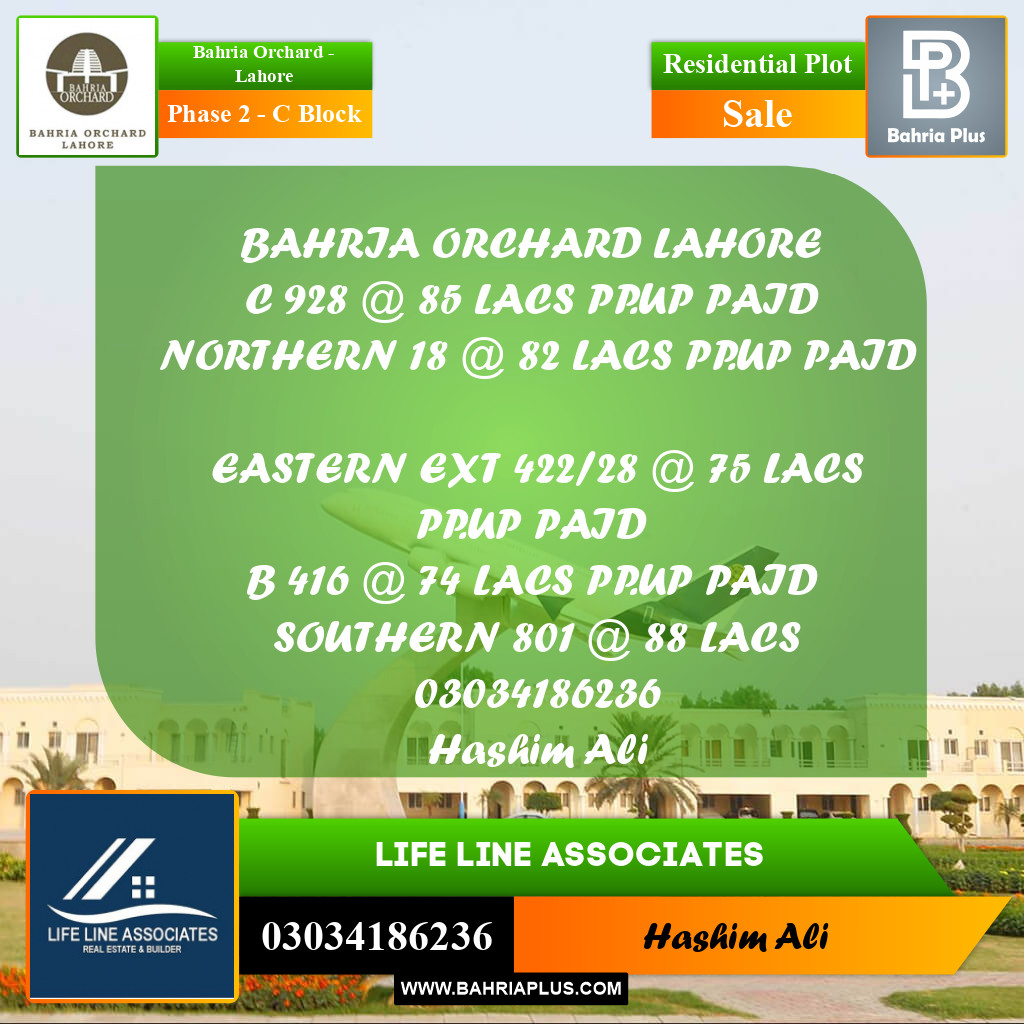 8 Marla Residential Plot for Sale in Phase 2 - C Block -  Bahria Orchard, Lahore - (BP-240667)