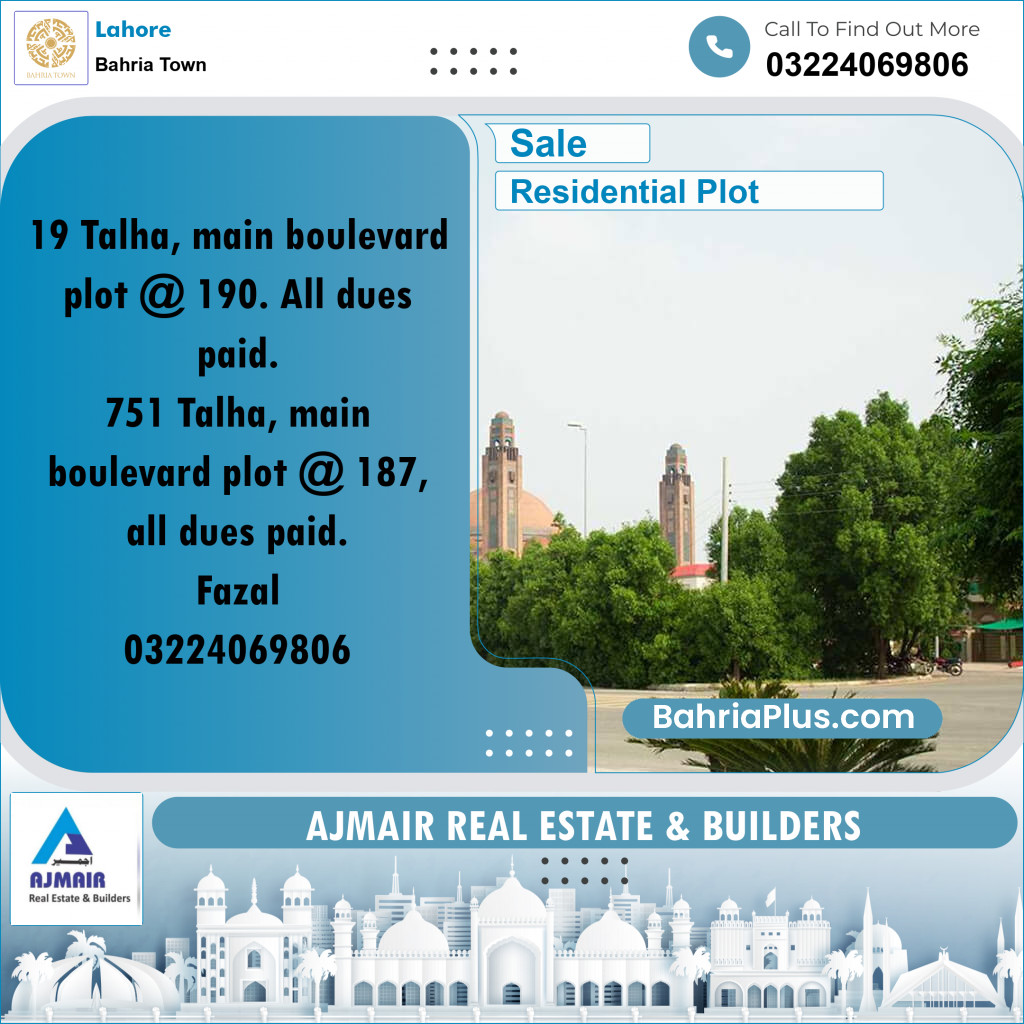 Residential Plot for Sale in Bahria Town, Lahore - (BP-240669)