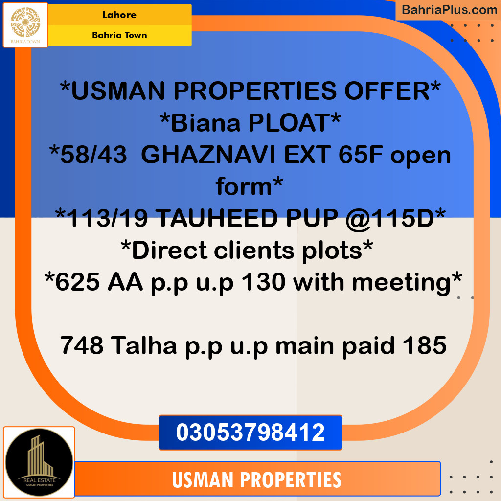 Residential Plot for Sale in Bahria Town, Lahore - (BP-240684)
