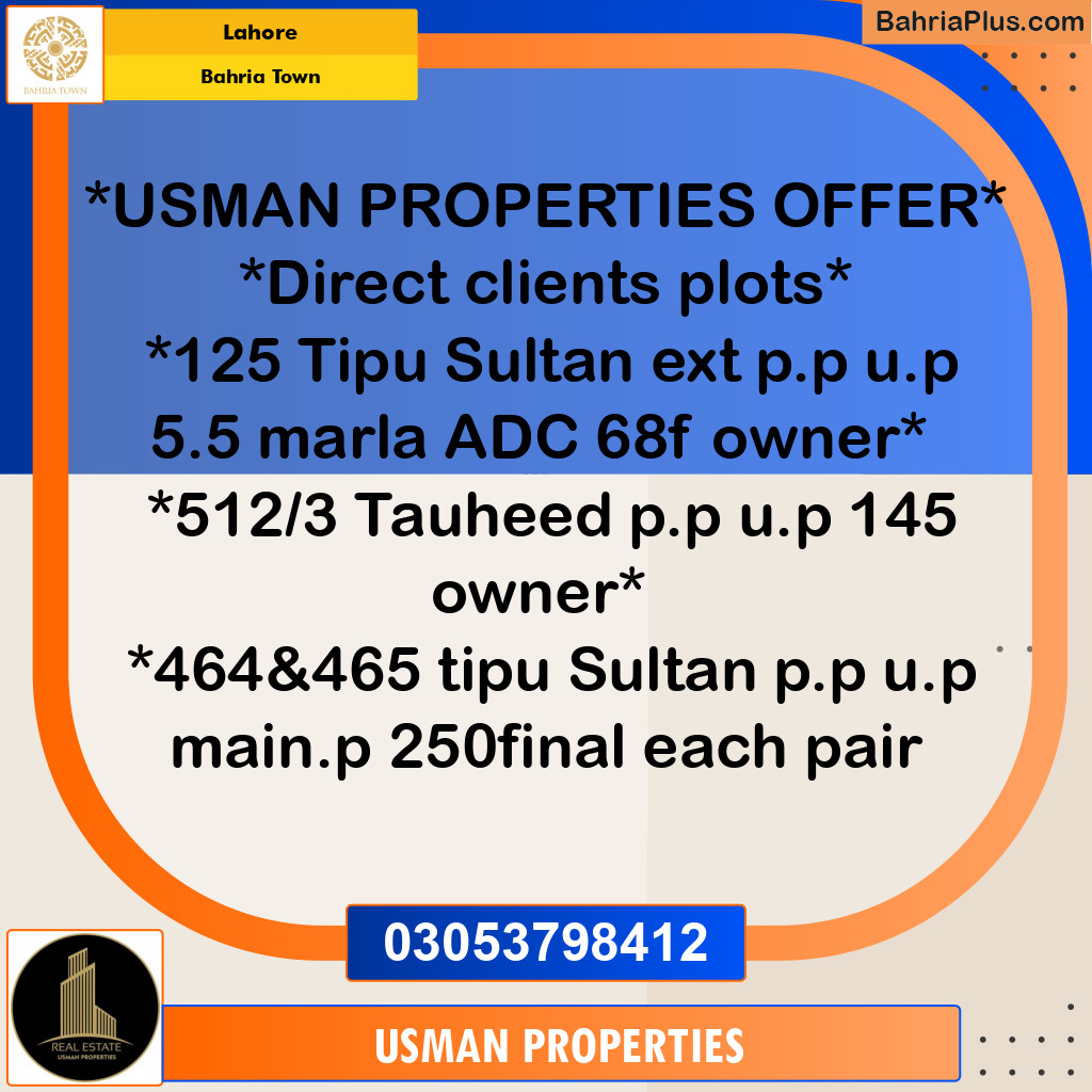 Residential Plot for Sale in Bahria Town, Lahore - (BP-240686)