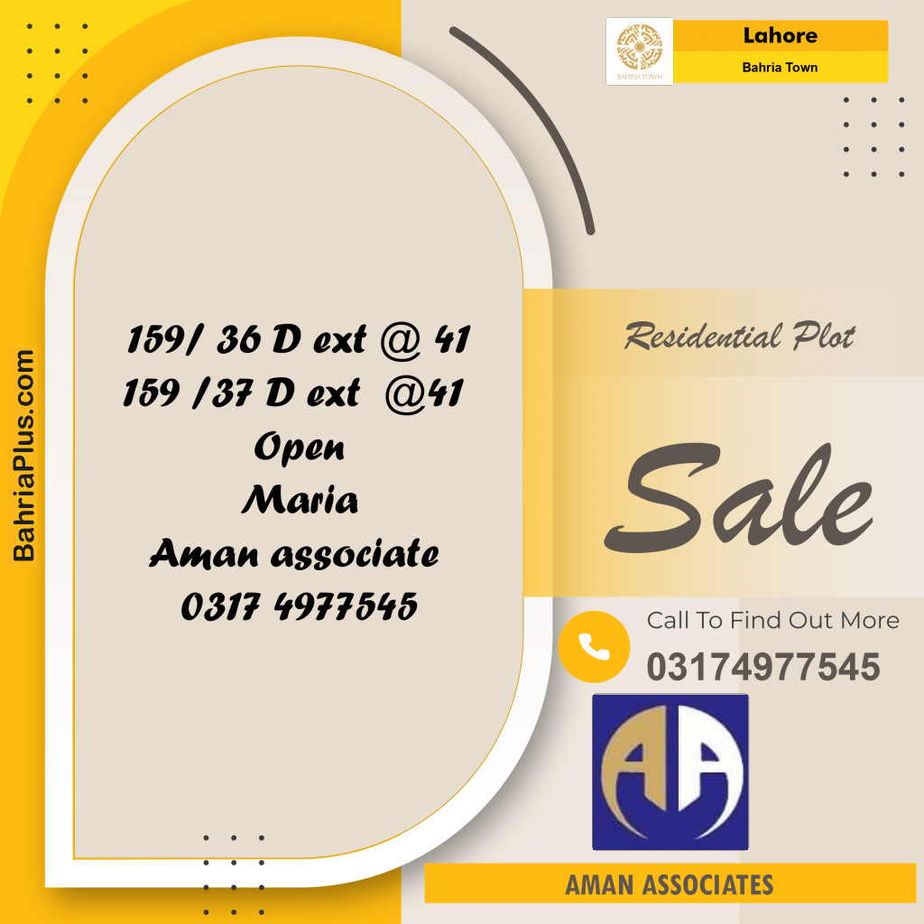 Residential Plot for Sale in Bahria Town, Lahore - (BP-240703)
