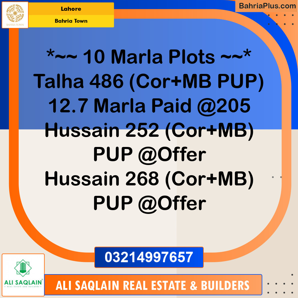 Residential Plot for Sale in Bahria Town, Lahore - (BP-240709)