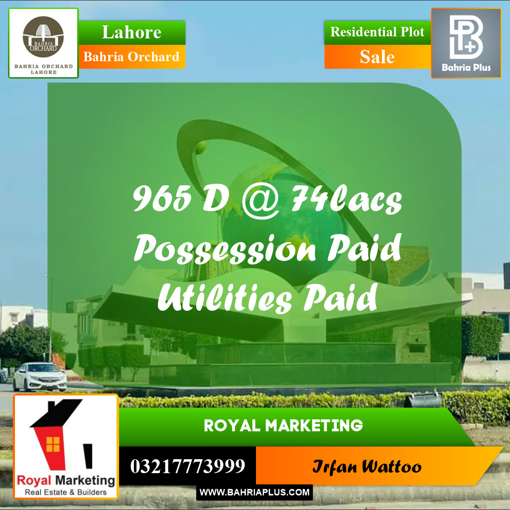 Residential Plot for Sale in Bahria Orchard, Lahore - (BP-240722)