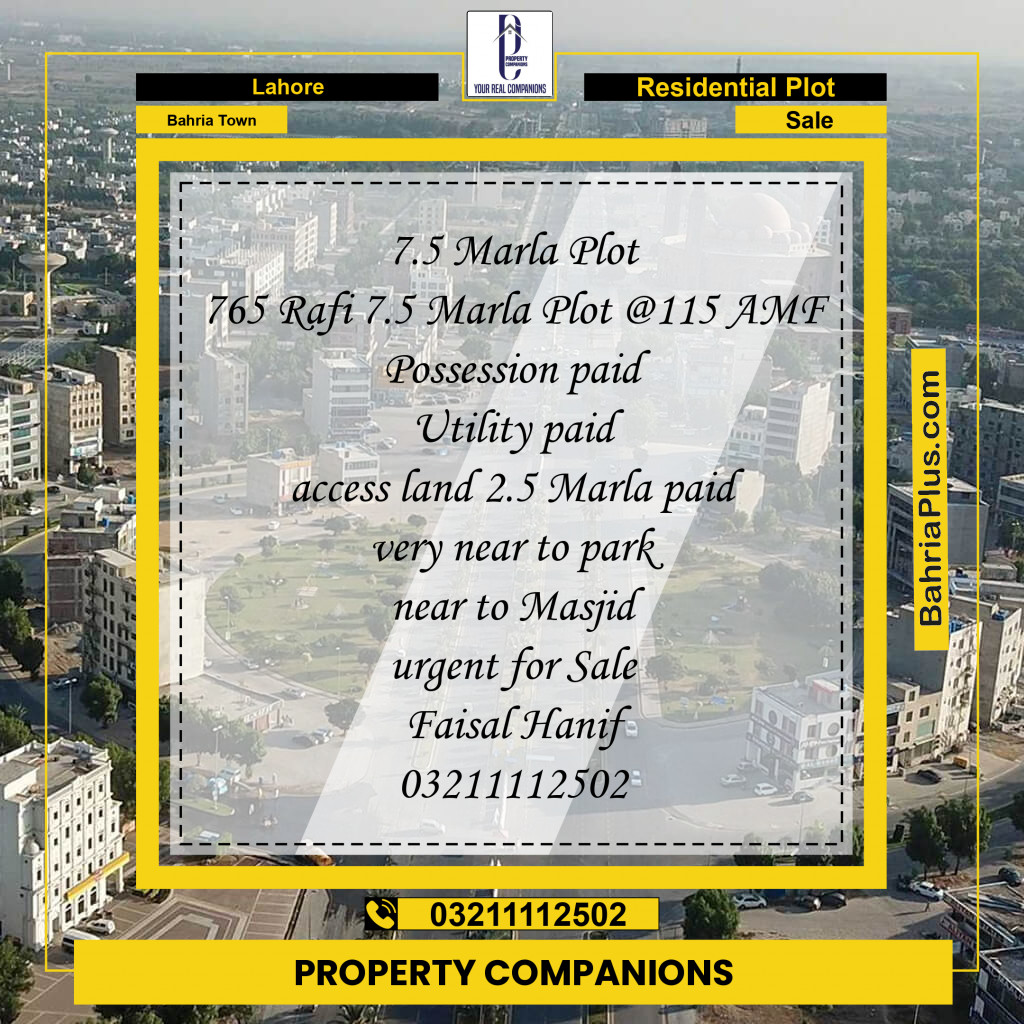 Residential Plot for Sale in Bahria Town, Lahore - (BP-240782)