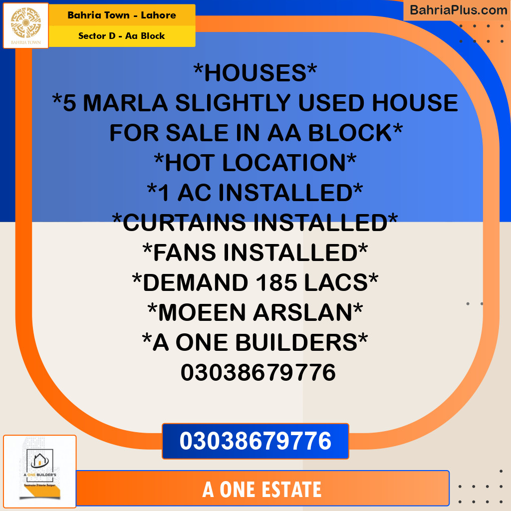 5 Marla Residential House for Sale in Sector D - AA Block -  Bahria Town, Lahore - (BP-240809)