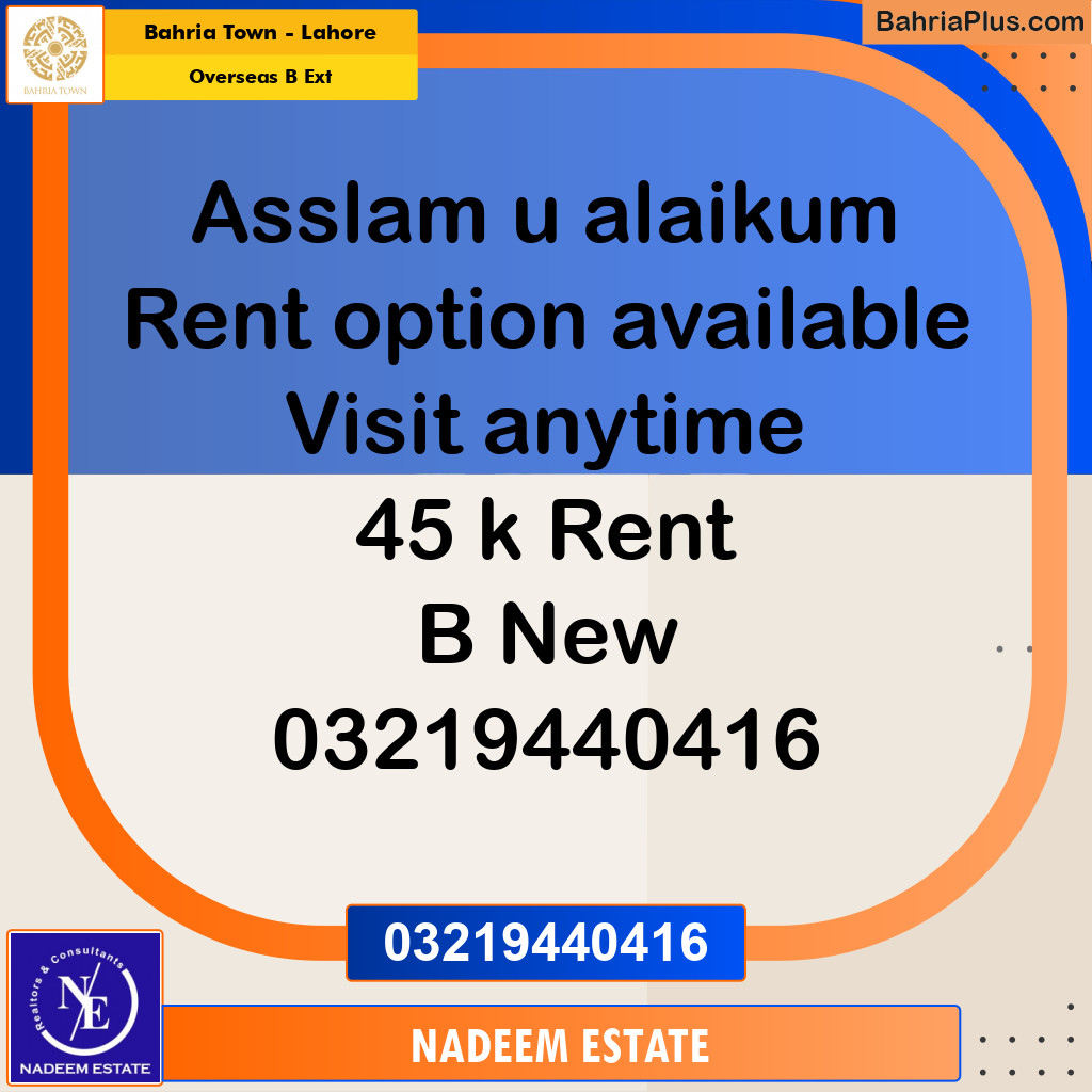 Residential House for Rent in Overseas B Ext -  Bahria Town, Lahore - (BP-240817)