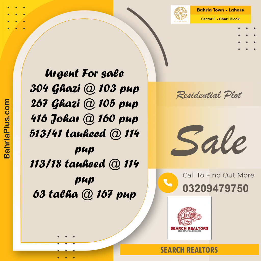 10 Marla Residential Plot for Sale in Sector F - Ghazi Block -  Bahria Town, Lahore - (BP-240889)