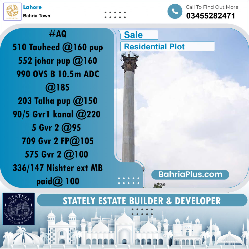 Residential Plot for Sale in Bahria Town, Lahore - (BP-240894)