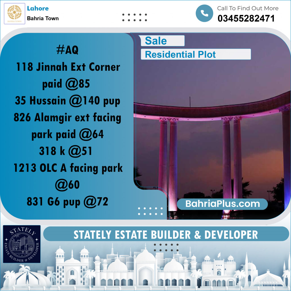 Residential Plot for Sale in Bahria Town, Lahore - (BP-240896)