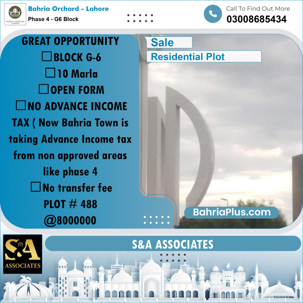 10 Marla Residential Plot for Sale in Phase 4 - G6 Block -  Bahria Orchard, Lahore - (BP-240904)