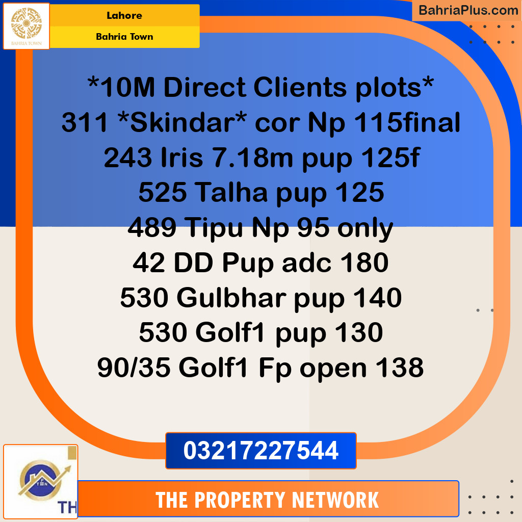 10 Marla Residential Plot for Sale in Bahria Town, Lahore - (BP-240972)