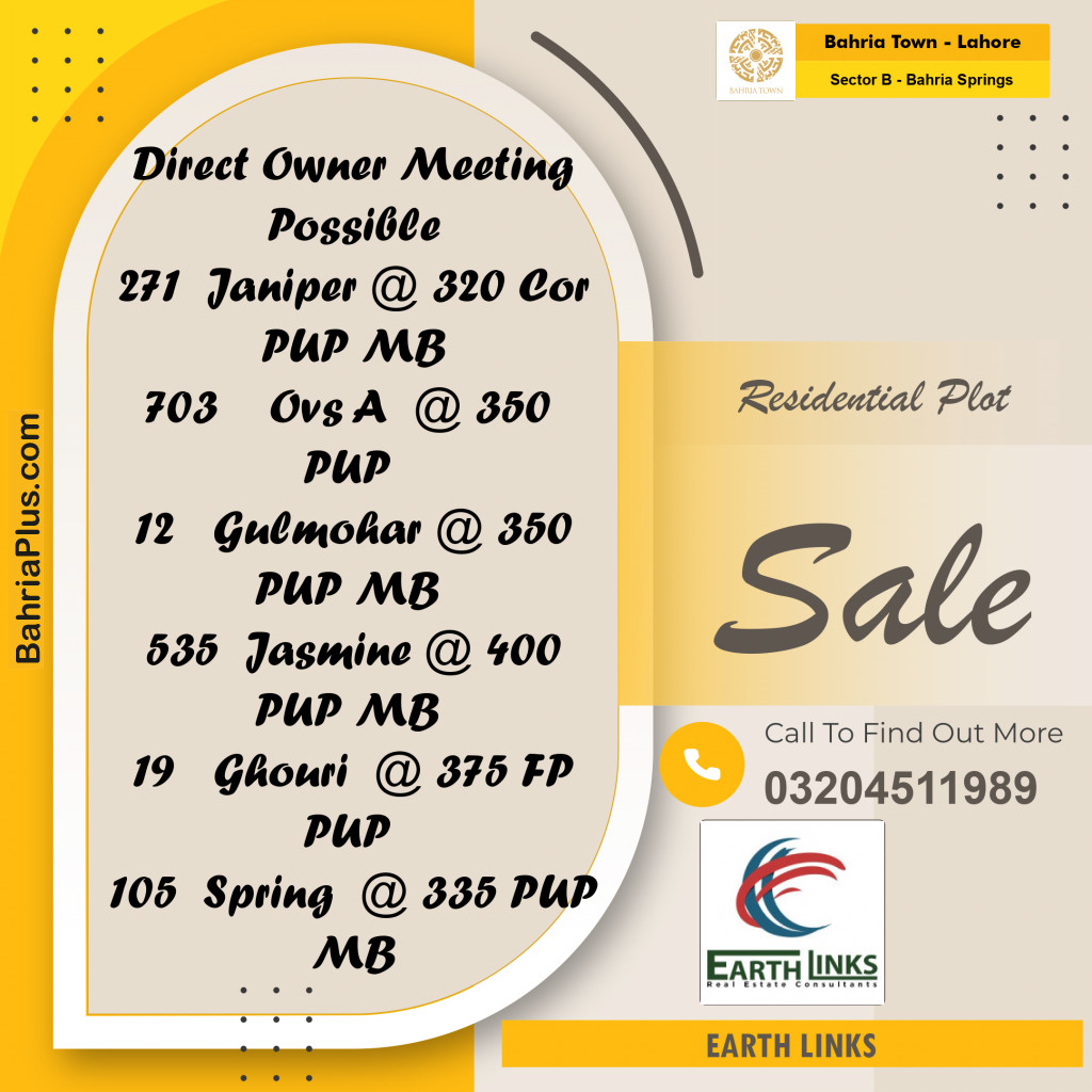 1 Kanal Residential Plot for Sale in Sector B - Bahria Springs -  Bahria Town, Lahore - (BP-240990)