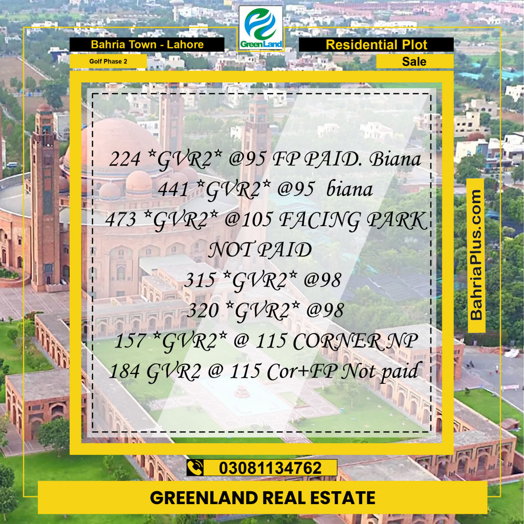10 Marla Residential Plot for Sale in Golf Phase 2 -  Bahria Town, Lahore - (BP-241031)