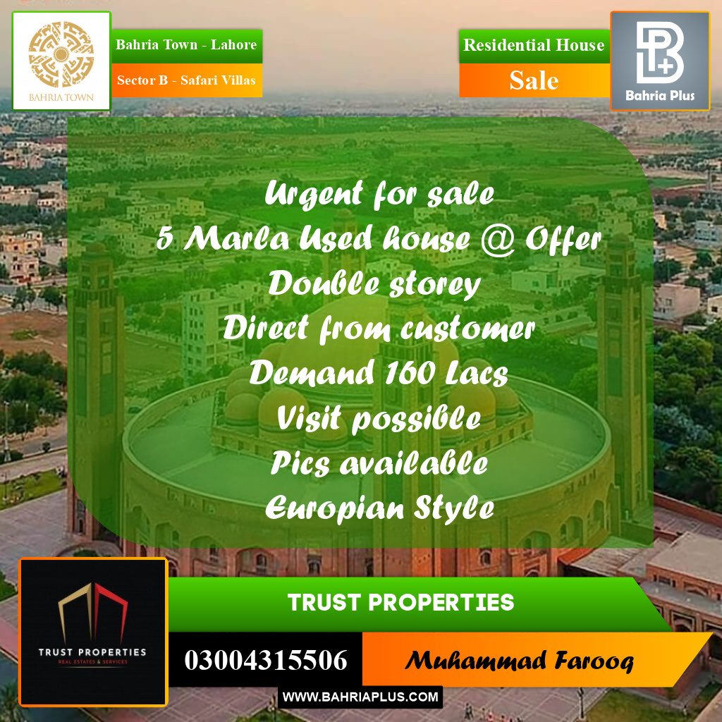 5 Marla Residential House for Sale in Sector B - Safari Villas -  Bahria Town, Lahore - (BP-241053)