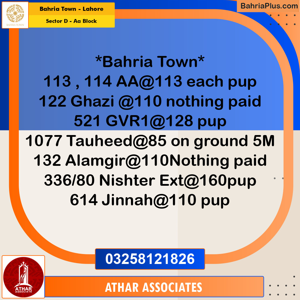 5 Marla Residential Plot for Sale in Sector D - AA Block -  Bahria Town, Lahore - (BP-241186)