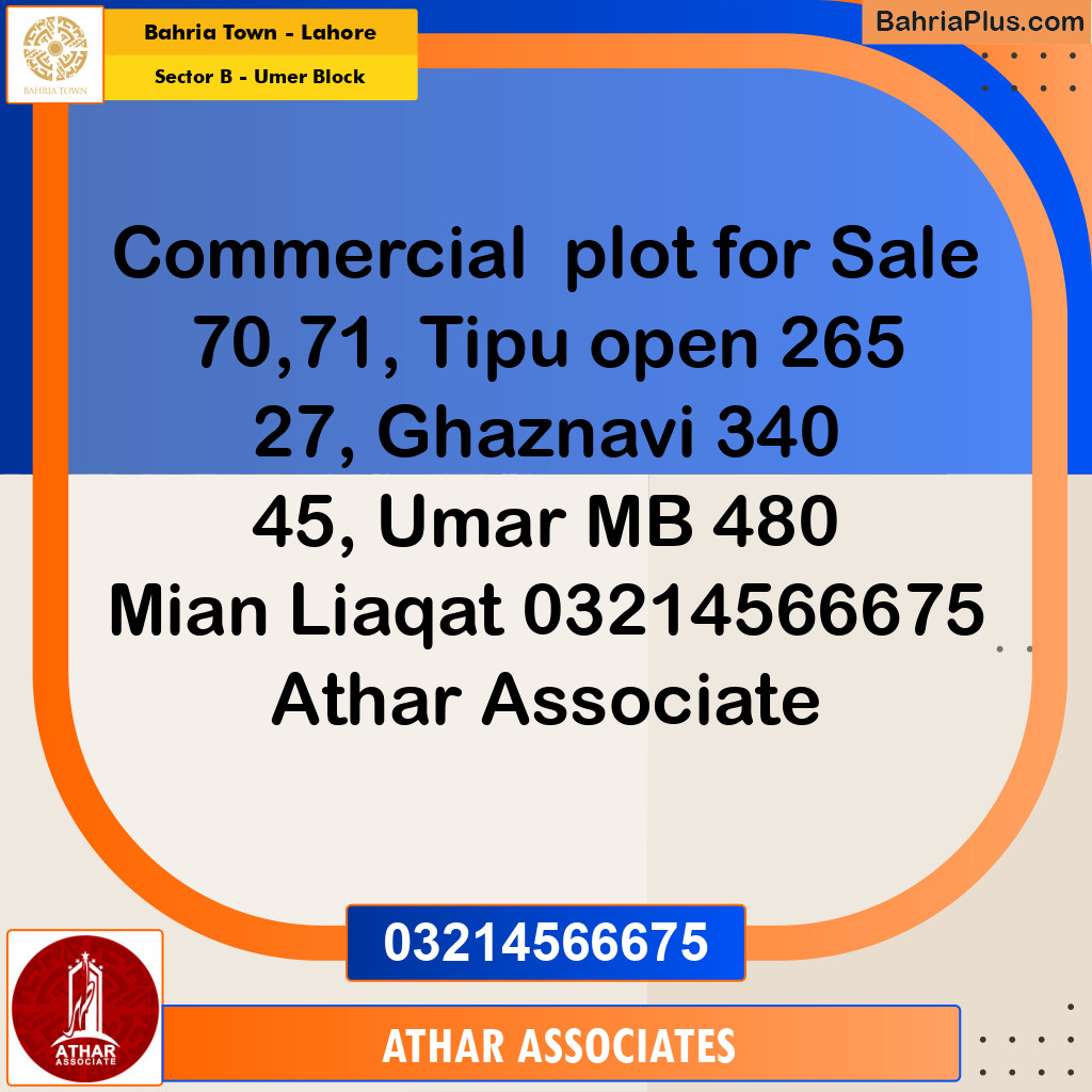 8 Marla Residential Plot for Sale in Sector B - Umer Block -  Bahria Town, Lahore - (BP-241193)