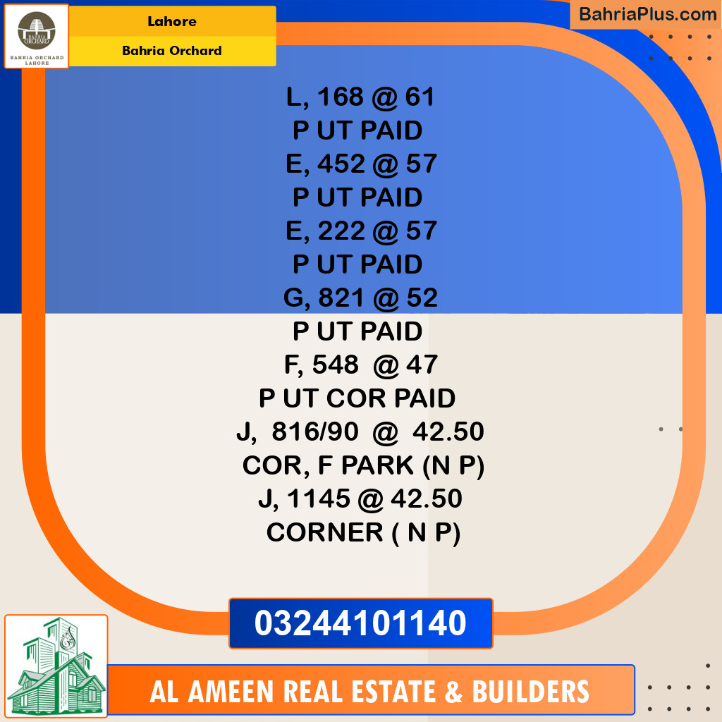 Residential Plot for Sale in Bahria Orchard, Lahore - (BP-241214)