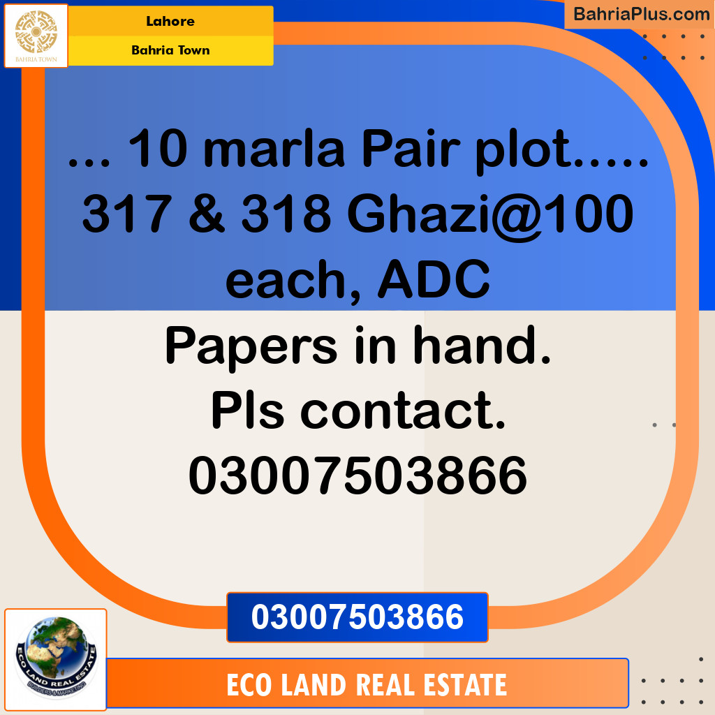 Residential Plot for Sale in Bahria Town, Lahore - (BP-241243)