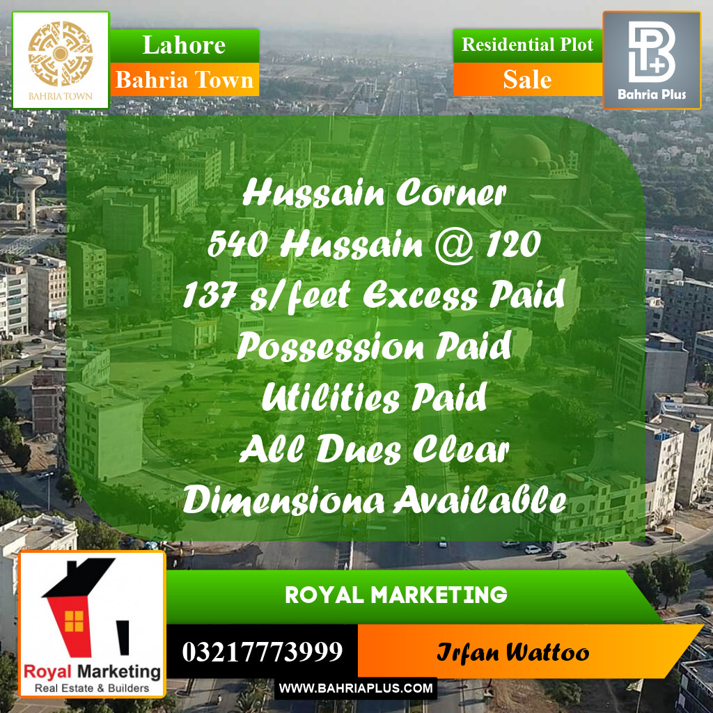 Residential Plot for Sale in Bahria Town, Lahore - (BP-241245)