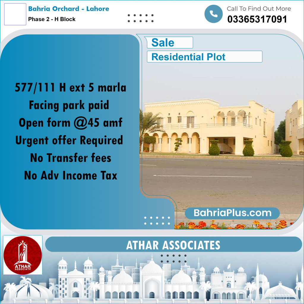 5 Marla Residential Plot for Sale in Phase 2 - H Block -  Bahria Orchard, Lahore - (BP-241304)
