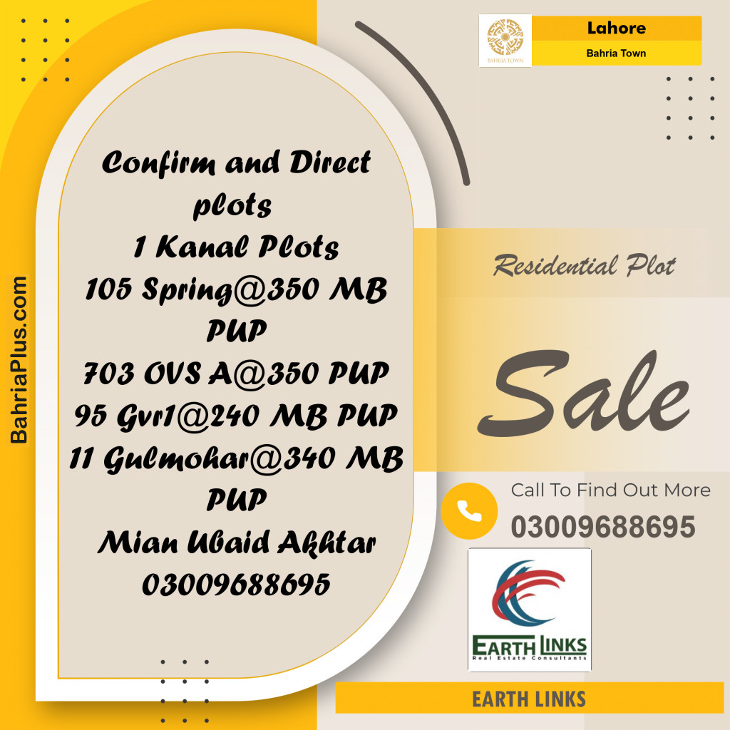 Residential Plot for Sale in Bahria Town, Lahore - (BP-241308)