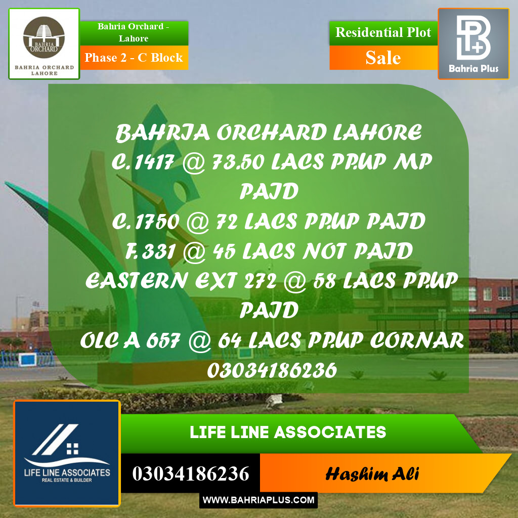 5 Marla Residential Plot for Sale in Phase 2 - C Block -  Bahria Orchard, Lahore - (BP-241311)