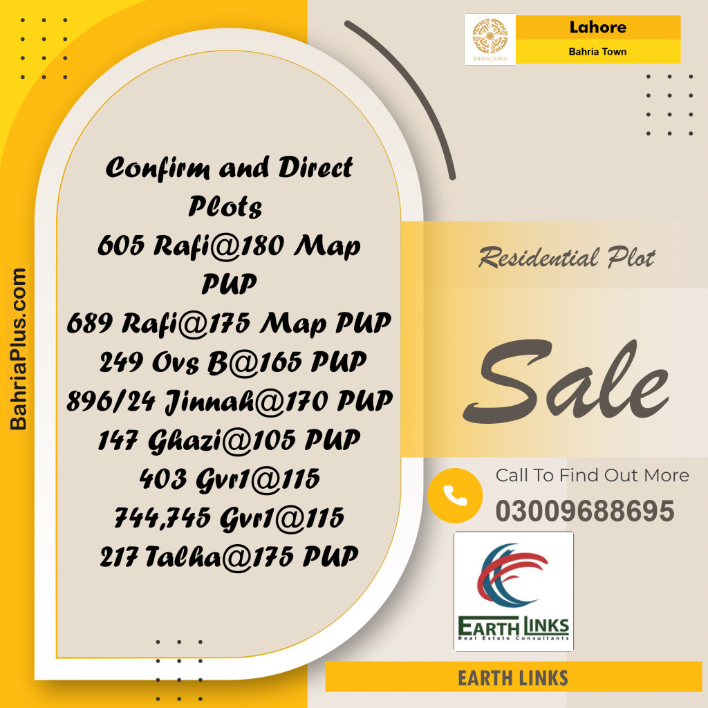 Residential Plot for Sale in Bahria Town, Lahore - (BP-241319)