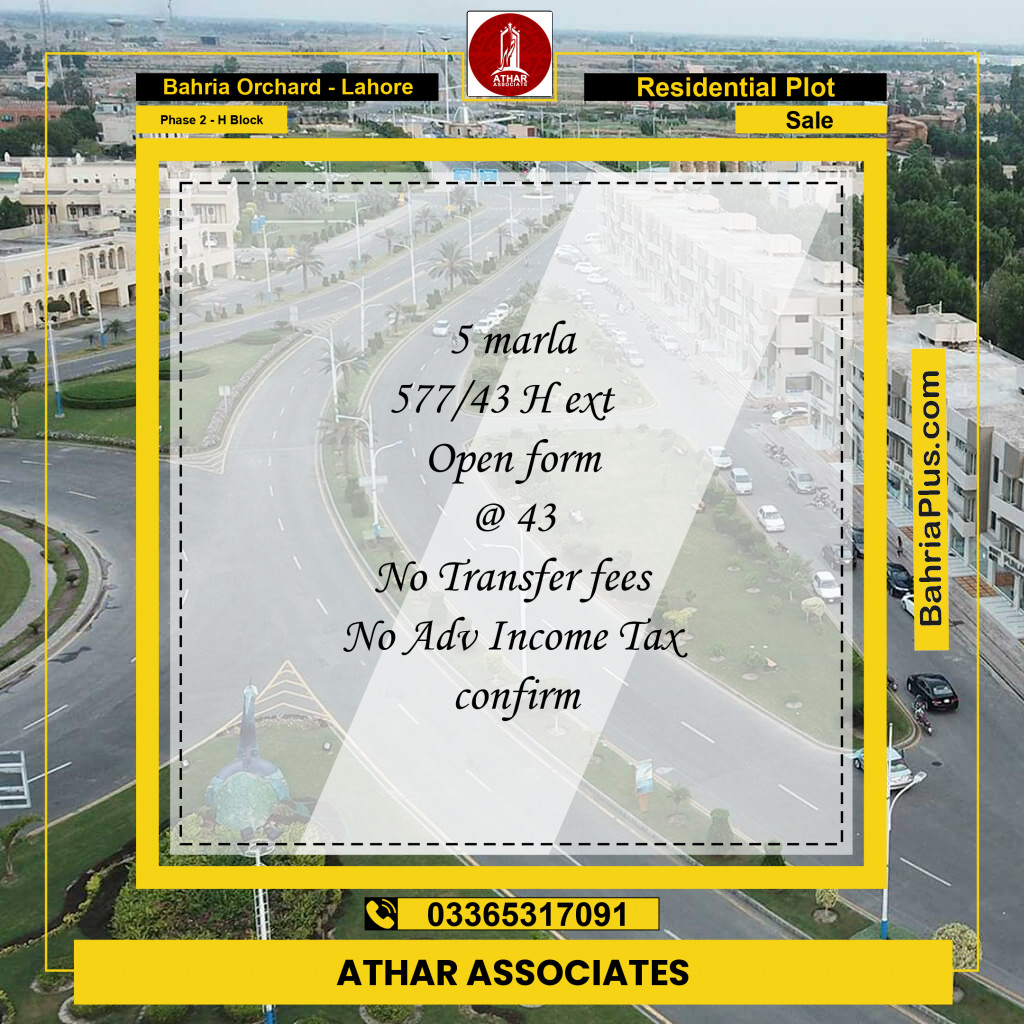 5 Marla Residential Plot for Sale in Phase 2 - H Block -  Bahria Orchard, Lahore - (BP-241327)