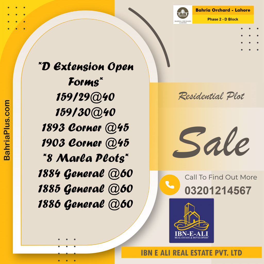 5 Marla Residential Plot for Sale in Phase 2 - D Block -  Bahria Orchard, Lahore - (BP-241349)