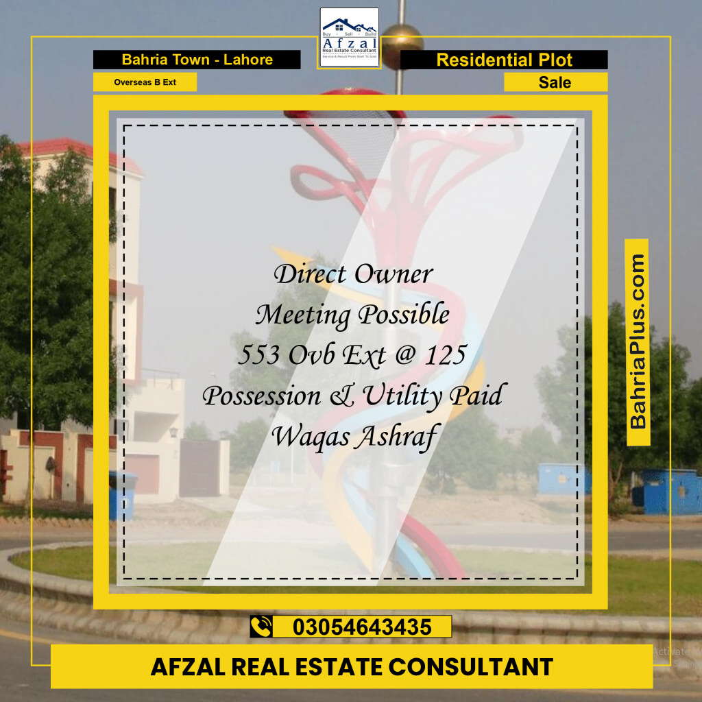 Residential Plot for Sale in Overseas B Ext -  Bahria Town, Lahore - (BP-241367)
