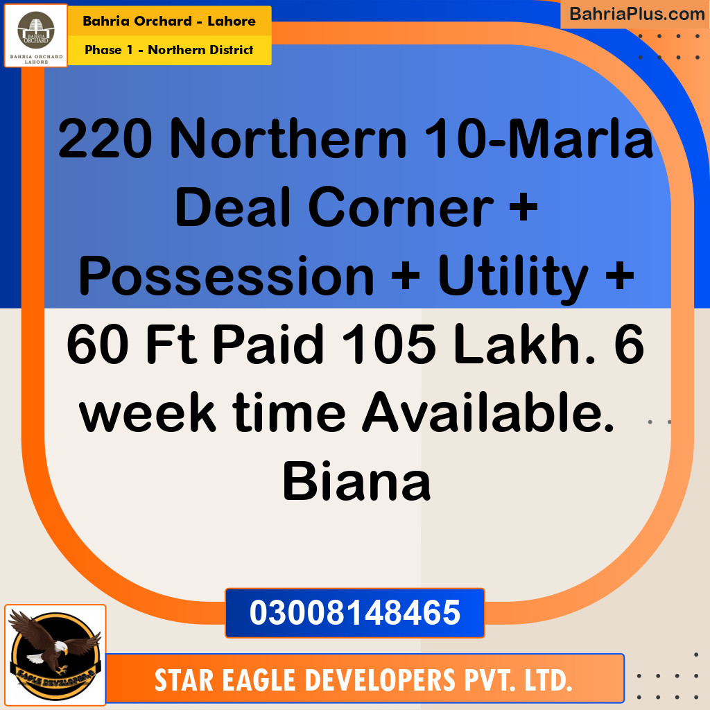 10 Marla Residential Plot for Sale in Phase 1 - Northern District -  Bahria Orchard, Lahore - (BP-241499)