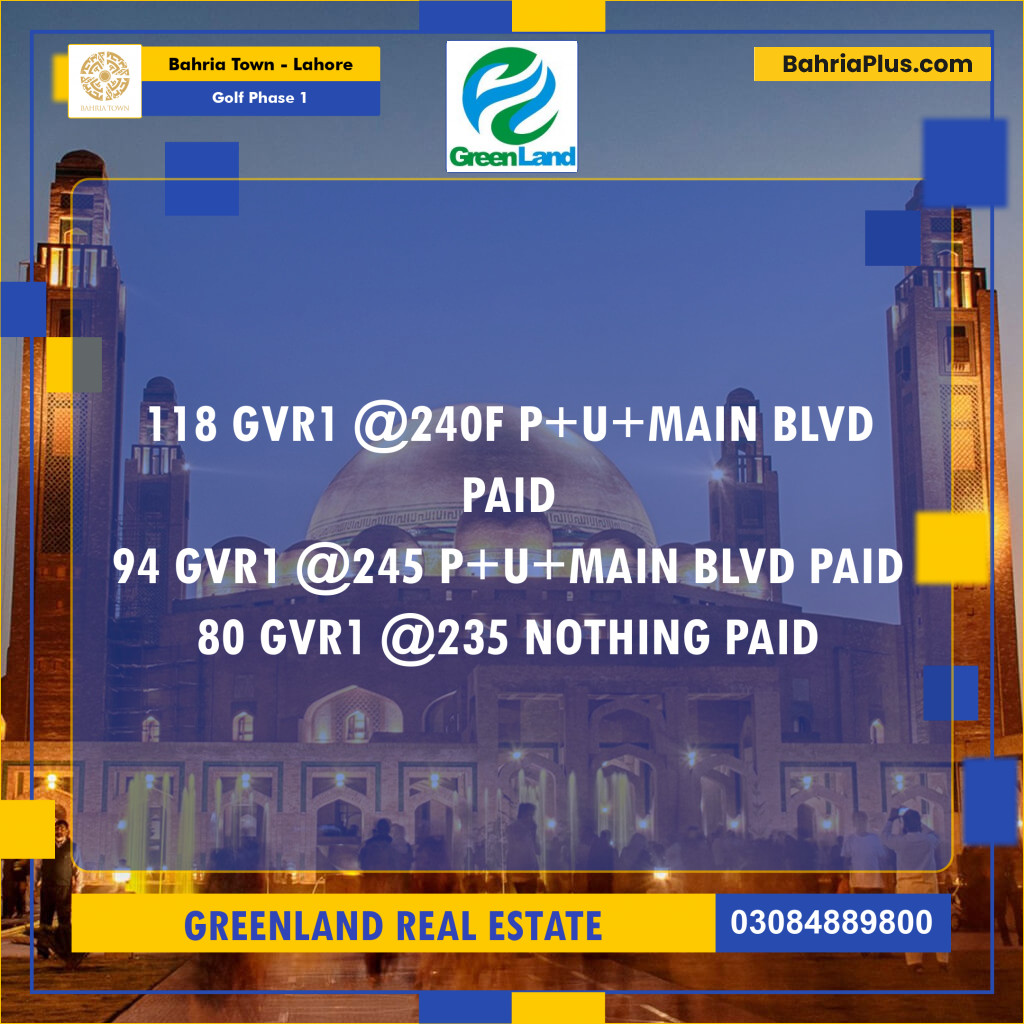 20 Marla Residential Plot for Sale in Golf Phase 1 -  Bahria Town, Lahore - (BP-241557)