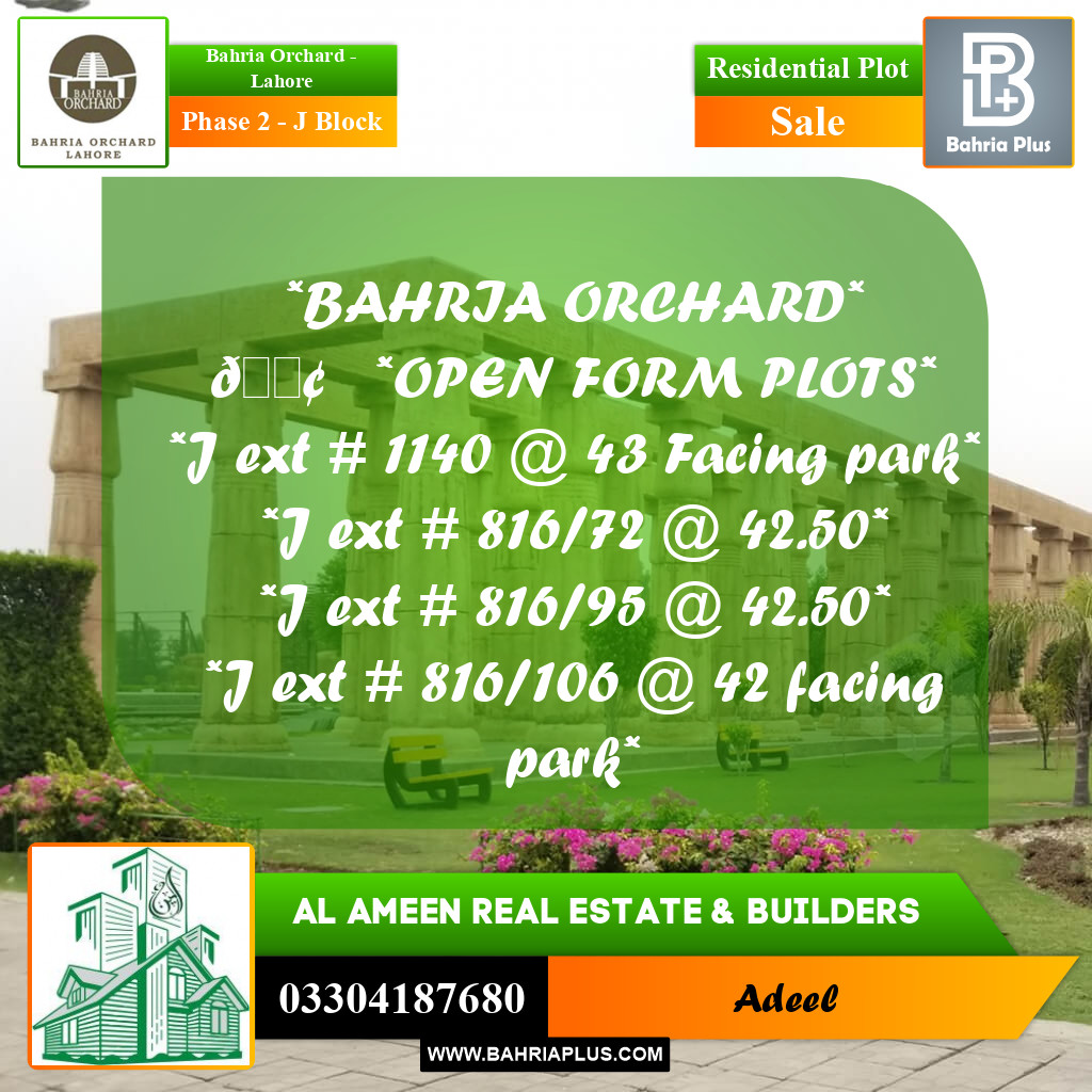 Residential Plot for Sale in Phase 2 - J Block -  Bahria Orchard, Lahore - (BP-241572)