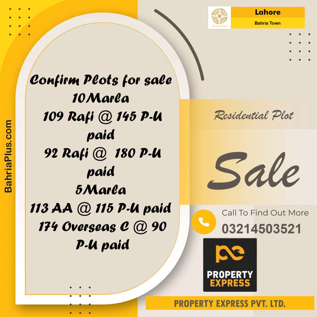 Residential Plot for Sale in Bahria Town, Lahore - (BP-241576)