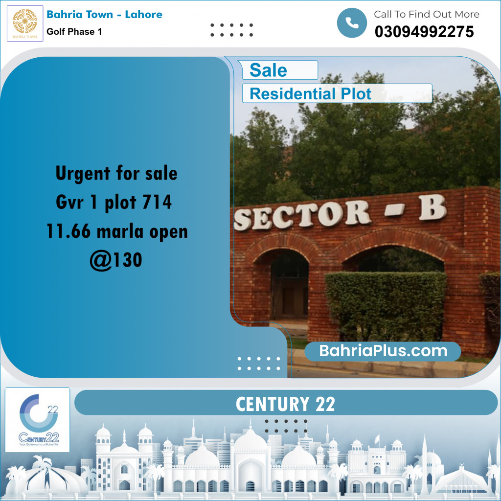 12 Marla Residential Plot for Sale in Golf Phase 1 -  Bahria Town, Lahore - (BP-241591)