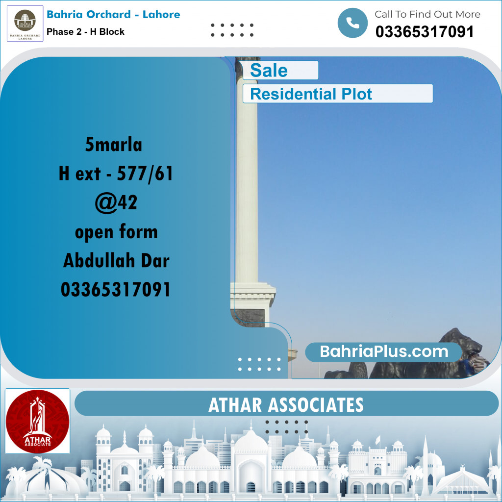 5 Marla Residential Plot for Sale in Phase 2 - H Block -  Bahria Orchard, Lahore - (BP-241611)