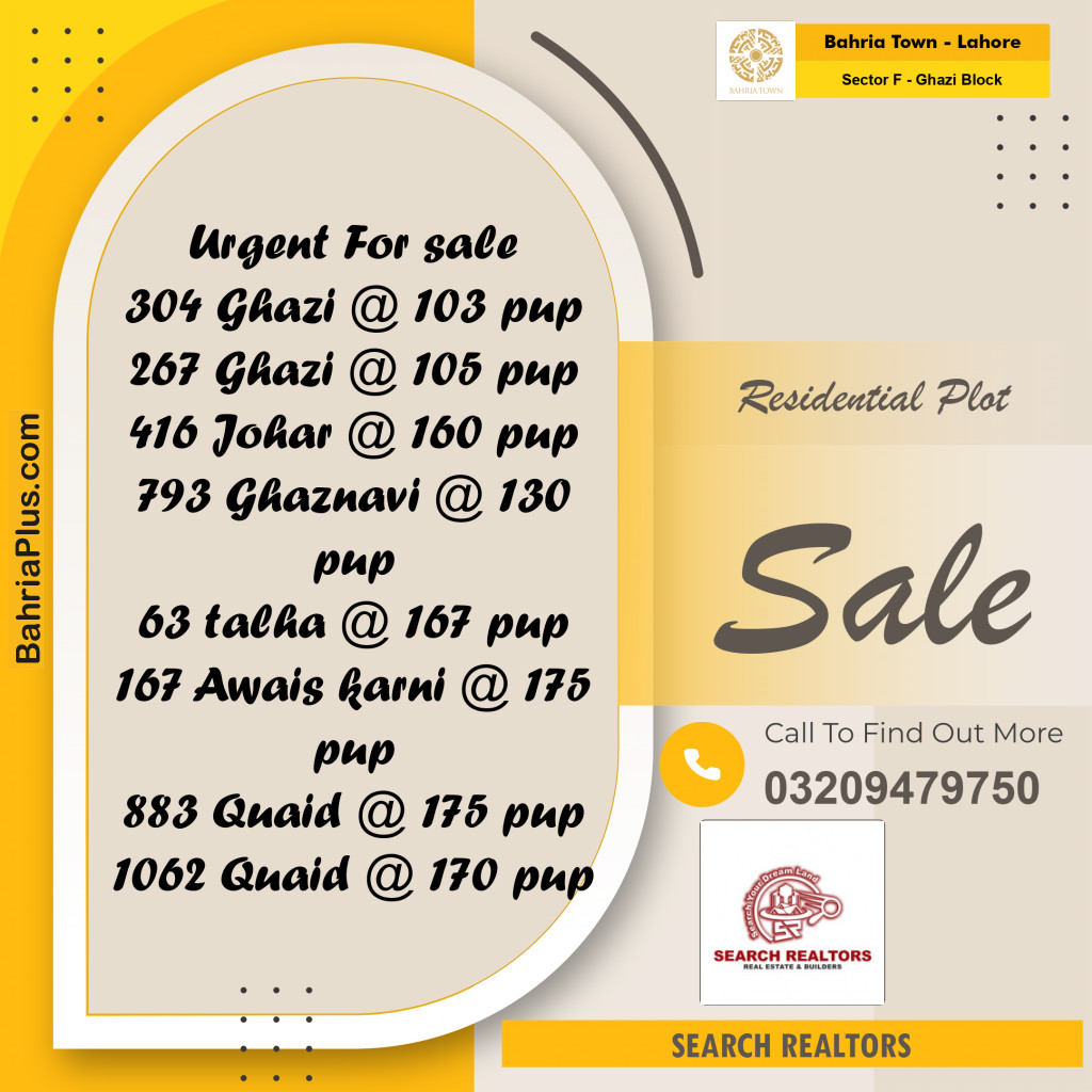 10 Marla Residential Plot for Sale in Sector F - Ghazi Block -  Bahria Town, Lahore - (BP-241616)