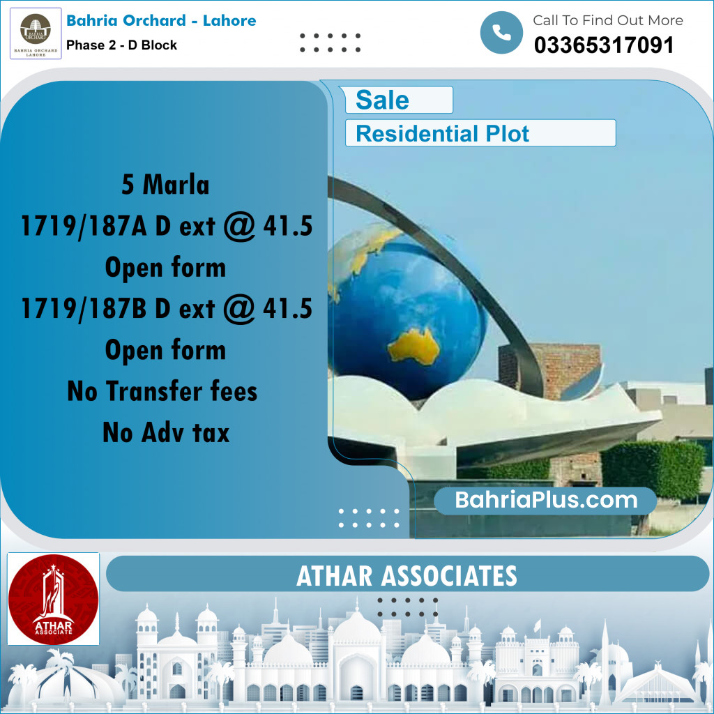 5 Marla Residential Plot for Sale in Phase 2 - D Block -  Bahria Orchard, Lahore - (BP-241621)