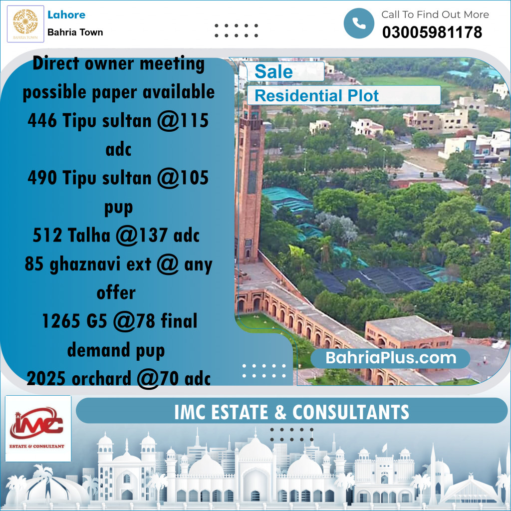 Residential Plot for Sale in Bahria Town, Lahore - (BP-241636)