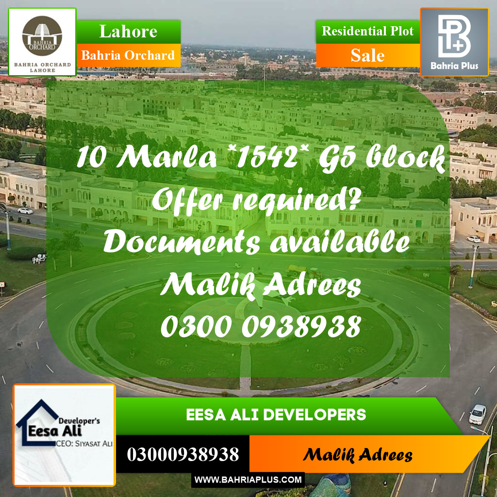 Residential Plot for Sale in Bahria Orchard, Lahore - (BP-241654)