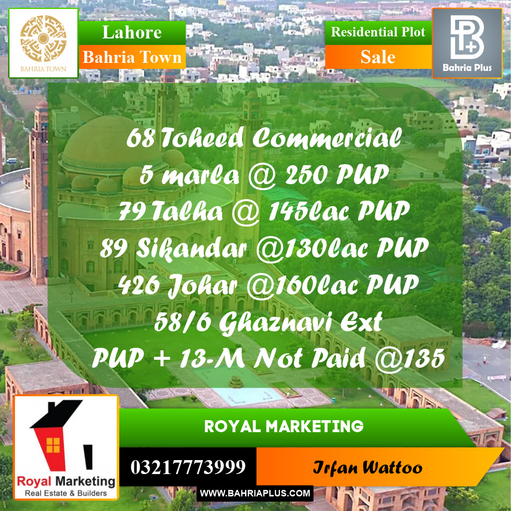 Residential Plot for Sale in Bahria Town, Lahore - (BP-241666)